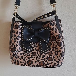 Betsey Johnson Leopard Bow Hopeless Romantic Bucket Bag